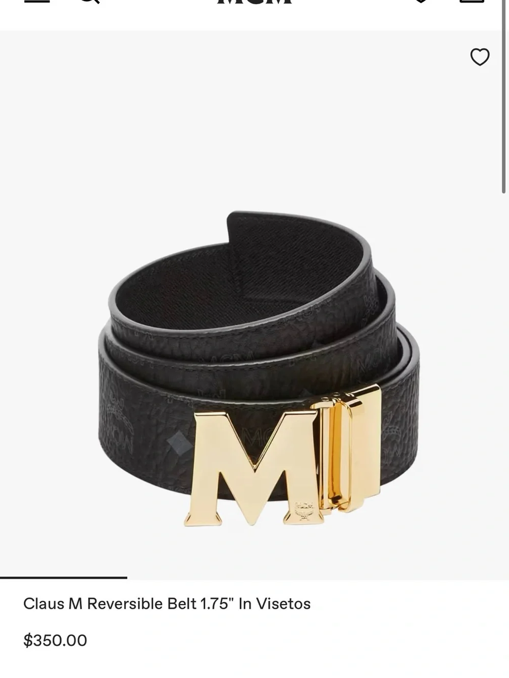 MCM Reversable Black Leather Logo-Stamped Belt with Diamond Motif